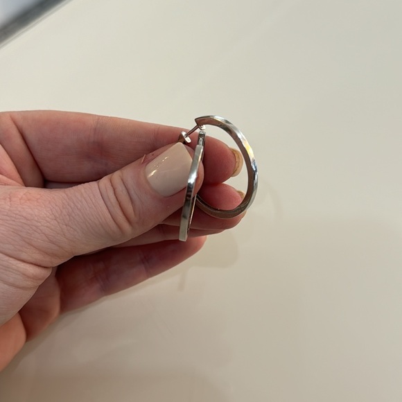 Diamond sterling silver hoop earrings - Picture 3 of 5